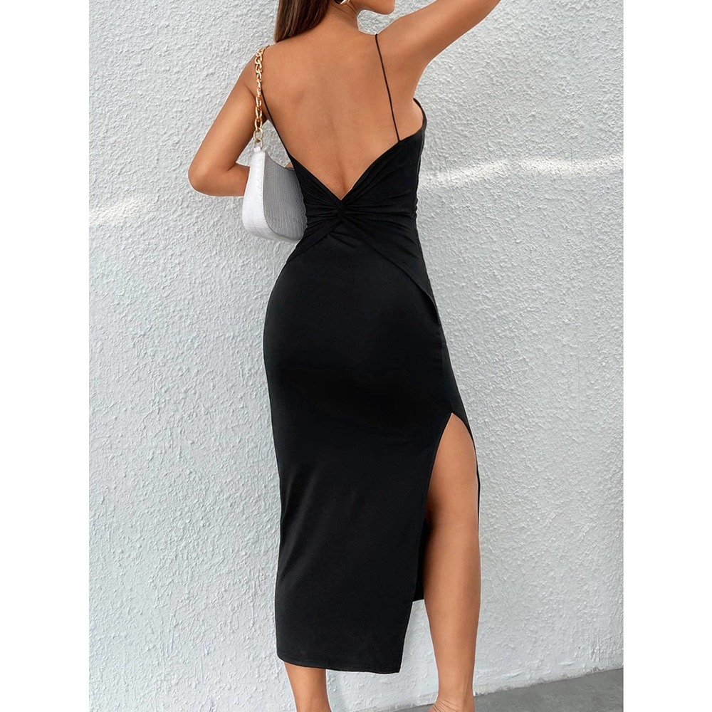 Twist Backless Split Thigh Cami midi Dress nude tan - Picture 3 of 11